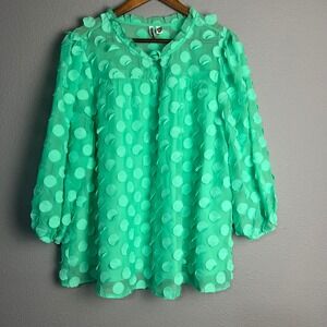 Cato Raised Polka Dot Textured Chiffon Top Sheer Romantic Whimsical Green 18/20W